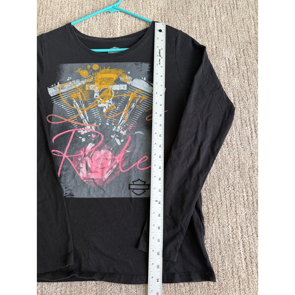 Harley-Davidson Womens Black Lets Ride Graphic Long Sleeve Tee Shirt Medium